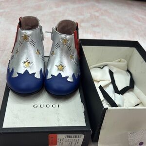 Gucci Silver and Blue Metallic Ankle Boots